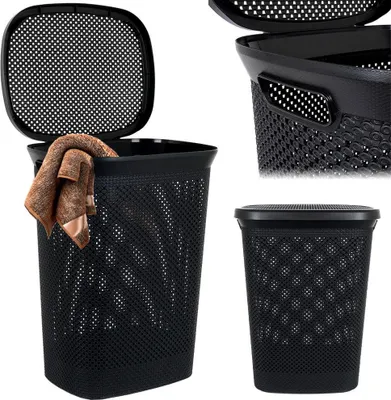 Produktbild von Badezimmerkorb Wäschebehälter für Kleidung und Unterwäsche aus Kunststoff, schwarz, 60 l