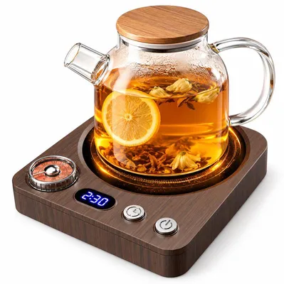Produktbild von Kerzenwärmer mit Timer, Elektrischer Kaffeewärmer 40–80 °C, 9 Temperaturstufen, Digitalanzeige, 3-Farben-Anzeige und Mikrokristallglas