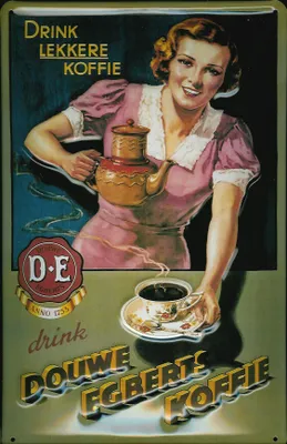 Produktbild von Blechschild Douwe Egberts Koffie Kaffee rosa retro Reklame Schild