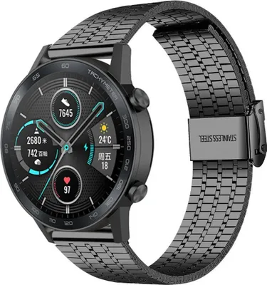 Produktbild von Strap-it Stahlarmband - Kompatibel mit Honor Magic Watch 2 Armband 46mm Ersatzarmband Edelstahl Smartwatch Hochwertiges Material Verstellbarer verschlussfür Armband Schwarz