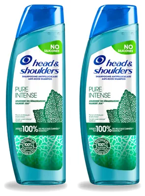 Immagine prodotto di 2 flaconi di shampoo anti-forfora Head & Shoulders Pure Intense, 250 ml ciascuno, confezione
