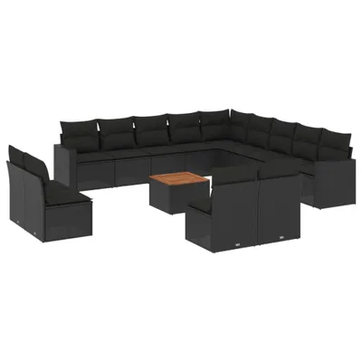 Produktbild von vidaXL 14-tlg. Garten-Sofagarnitur mit Kissen Schwarz Poly Rattan