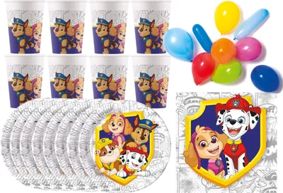 Produktbild von Paw Patrol - Kindergeburtstags-Set (46-teilig, kompostierbar) Teller Becher Servietten Geburtstag