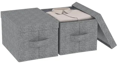Image de Boîte de rangement en tissu, organiseur avec couvercle, boîte pliable avec poignées, lot de 2 paniers en tissu pour ranger les vêtements, 42 × 30 × 26