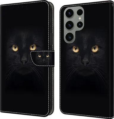 Produktbild von CLM-Tech Handyhülle kompatibel mit Samsung Galaxy S24 Ultra Hülle - Tasche aus Kunstleder - Klapphülle mit Ständer und Kartenfächern - Schutzhülle Wallet Case Cover in schwarzer Panther Augen