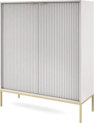 Produktbild von Kommode 100 cm Galla - Sideboard 2-türig mit Beinen & geriffelten Fronten - goldene Griffe - Wohnzimmerkommode (Grau + Gold)