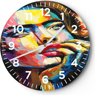 Produktbild von Wanduhr - Rund - Glasuhr - Mädchen Gesicht - 30x30cm - Schleichendes Uhrwerk - Lautlos - zum Aufhängen bereit - Dekoration Modern - Wanddekoration aus Glas - C4AR30x30-3456