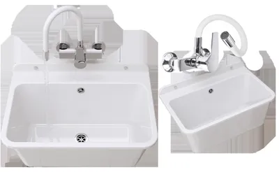 Produktbild von Granitan | Wirtschaftsspüle - LARGE - mit Armatur - mit Siphon - Weiß - 61 x 41 cm - für Waschküche und Garage