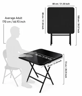 Immagine prodotto di Tavolino pieghevole - Tavolino da giardino per esterni - Struttura in acciaio inossidabile - Piano in vetro - Design pieghevole e salvaspazio - Altezza 72 cm - Colore: nero opaco