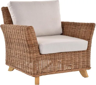 Produktbild von KRINES HOME Wintergarten Sessel Valencia Natur Rattan Wohnzimmer Sessel Rattansessel Wohnzimmersessel (Natur)