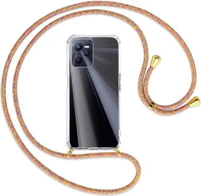 Produktbild von Handykette Backcover-Schutzhülle mit Band (Metall goldfarben) für Realme C35 - Rainbow