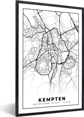 Produktbild von MuchoWow® Gerahmtes Poster Stadtplan - Kempten - Karte 20x30 cm - Poster mit Schwarzem Bilderrahmen Wandposter Rahmen Foto Bilder - Drucken - Bilder Poster im Rahmen