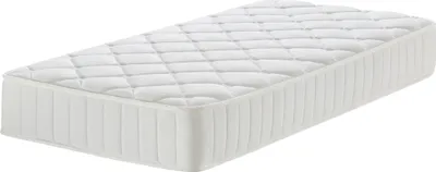 A white mattress is shown from a diagonal angle against a white background.