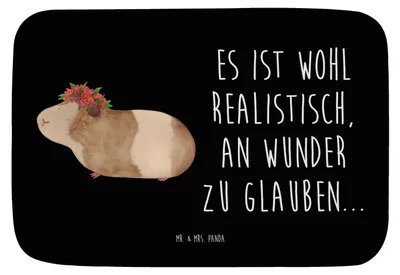 Produktbild von Mr. & Mrs. Panda Badvorleger Meerschweinchen Weisheit - Schwarz - Geschenk, Motivation, Badteppich, Duschvorleger, Badläufer, Badezimmerteppich, Spruch, Wunder