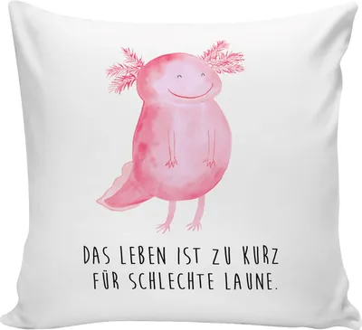 Produktbild von Mr. & Mrs. Panda Sofakissen Axolotl Glücklich - Weiß - Geschenk, Kissen 40x40, bedruckt, Deko, Dekokissen Sofa, gut Gelaunt, Motivation, Lurch, Lebensfroh, zier, Axolot