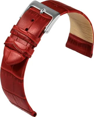 Produktbild von Eulit Rainbow Uhrenarmband rot Kalbsleder Krokoprägung flach, Anstoß:16 mm