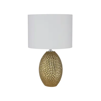 Produktbild von Nachttischleuchte Keramik Stoff E27 D: 28 cm rund 45 cm hoch in Gold Creme-Weiß Modern Keramikleuchte