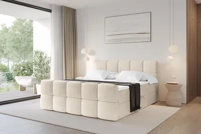Produktbild von ALTDECOR Boxspringbett mit Fußteil - H4 Matratze und Topper - FAMA-Z - 200x200 - Beige - Doppelbett, Boxbett, Polsterbett mit Bettkasten mit Stauraum und Kopftei