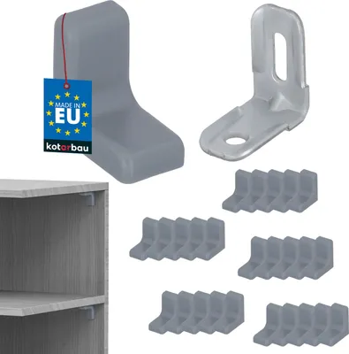 Image de KOTARBAU® Lot de 25 supports d'étagères métalliques avec cache plastique pour meubles Gris