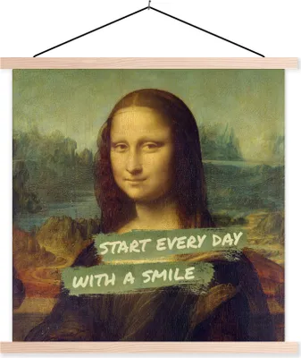 Produktbild von MuchoWow® Textilposter Mona Lisa - Zitat - Da Vinci 120x120 cm mit holzfarbenen Rahmen - Textil-Poster