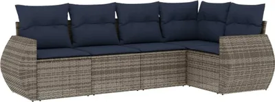 Immagine prodotto di vidaXL Set di divani da giardino 5 pezzi con cuscini, grigio, polyrattan