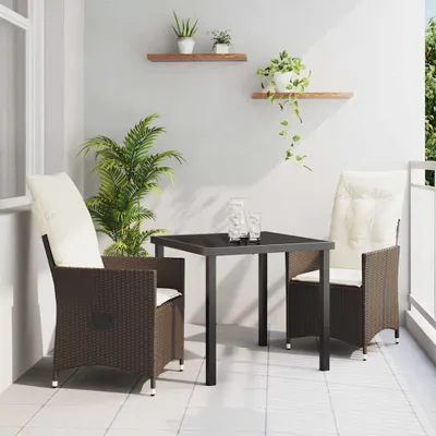 Image de Maison Exclusive - Ensemble de jardin avec coussins 3 pièces Marron Poly-rotin