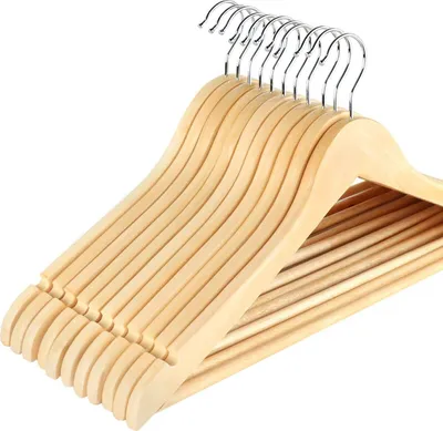 Produktbild von Kleiderbügel aus Ahornholz 16Stk, 360 Grad drehbar Kleiderbügel aus Holz, mit U-förmiger Rutschfester Haken, Anzugbügel Jackenbügel für Erwachsene Kleidung, Natur Ahornholz - 44.5cm
