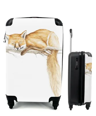 Produktbild von MuchoWow® Koffer Handgepäck Trolley Rollkoffer Kleine Reisekoffer mit 4 Rollen - Fuchs - Zweig - Aquarell - Cabin Size < 55x40x23 cm & 55x40x20 cm - Fotokoffer - Kabinenkoffer - Boardgepäck - Reise-Box - Reisekoffer - Reisegepäck - Koffer mit Bild - Trolley für Kinder