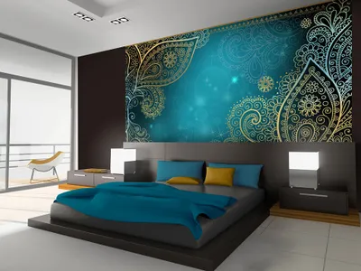 Produktbild von Vlies Fototapete 350x256 cm Tapeten Wandtapete XXL Orient Ornament bokeh grau gold blau türkis f-A-0146-a-b