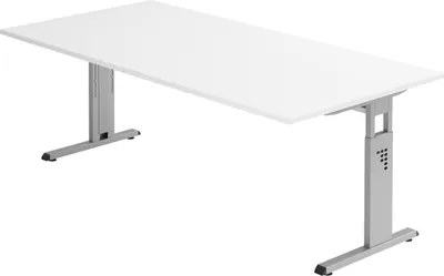 Produktbild von bümö Schreibtisch Serie-O - Nachbildung: Weiß, Gestell: Silber, Größe:  200 x 100 cm