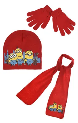 Produktbild von Minions Kinder Winter-Set 3-tlg. Mütze, Schal und Handschuhe Rot, Größe:52