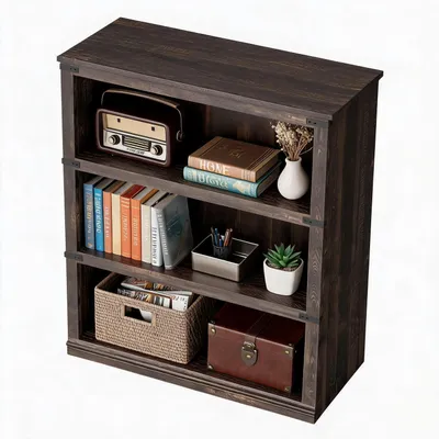 Produktbild von Bücherregal Holz 3 Etagen rustikal Dunkle Eiche 80x32x171 cm