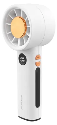 Obrázek produktu pro Apokin, přenosný ventilátor s 100 stupni, dobíjecí přes USB-C, s LED displejem a poutkem na ruku, bílý