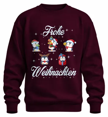Imagen del producto de Felices Fiestas, pingüinos. Regalos de Navidad. Suéter navideño uni, color burdeos, talla XXL