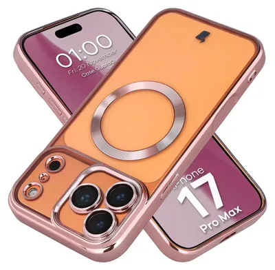 Produktbild von Handyhülle mit Kameraschutz und Magnetring für iPhone 17 Pro Max, Bizon Case GuardO, Transparent-Rosa