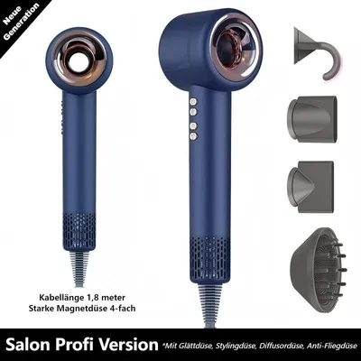 Image de AIORBER Sèche-cheveux ionique avec 4 accessoires, haute vitesse, anti-frisottis, 1800W, silencieux, câble de 1,8m, séchage rapide, bleu