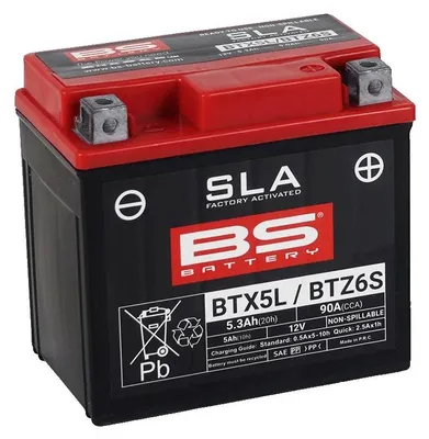 Obrázok produktu pre BS-BATTERY BTX5L 12V 5Ah 90A (YTX5L / YTZ6S) 113x70x105mm P+ AGM bezúdržbová motobatéria