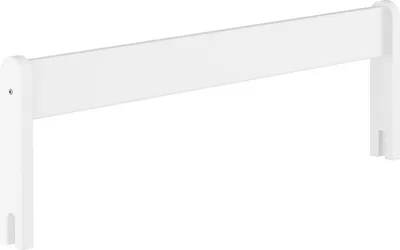 A white bed rail mounted diagonally against a white background.
