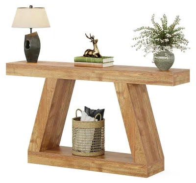 Image de Table console - Table d'entrée 140 cm - Dimensions 30 × 140 × 80 cm - Avec espace de rangement - En bois - Rectangulaire - Beige