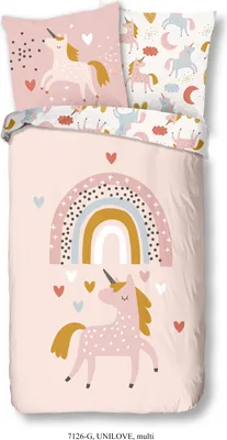 Produktbild von Good Morning Kinder Bettwäsche mit Einhorn und Regenbogen - 135x200 cm - 100% Baumwolle