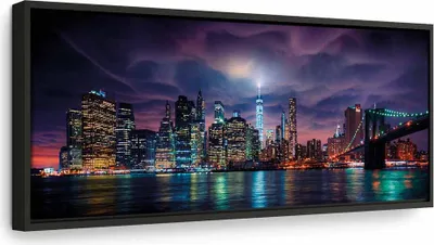 Produktbild von Italienischer Leinwand Leinwandbild - New York: Dark City 90x30 cm Städte d-B-0155-b-a