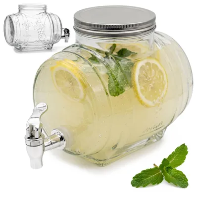 Zdjęcie produktu dla Słój z Kranikiem i Pokrywą 3L Szklany na Wodę Lemoniadę Sok Dzbanek Beczka