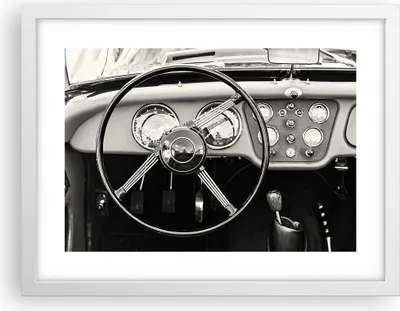 Produktbild von Gerahmtes Poster - Weißer Rahmen - Lenkrad Auto Vintage - 40x30 cm - Wand Bild - Wanddeko - Wandbilder - Kunstposter - Wandposter - Bilderrahmen - Bilder - Kunstdruck - P2WAA40x30-4853