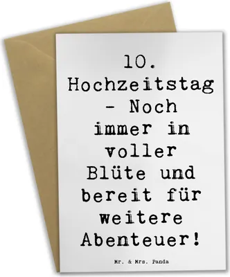 Produktbild von Mr. & Mrs. Panda Klappkarte Spruch 10. Hochzeitstag Rosenhochzeit - Weiß - Geschenk, Jubiläum, Glückwunschkarte, Ehepaar, Heiraten, dankeskarten, Liebe, und Hingabe