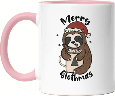 Produktbild von Merry Slothmas Tasse Rosa Weihnachten Merry Christmas Weihnachtsabend Zimt Heilig Abend Winter Weihnachtszeit