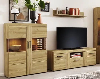 Produktbild von Wohnwand >Cortina< (3-teilig) in Grandson Eiche Nachbildung - 259x155x41 (BxHxT)