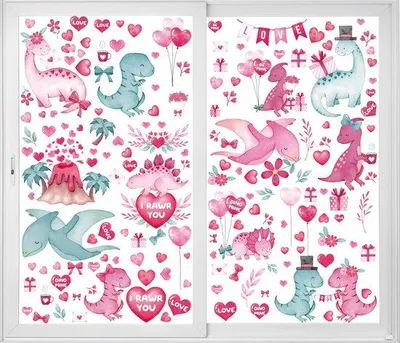 Produktbild von Valentijnsdag Dekoratieset mit 12 großen Dinosaurus-Raumstickern