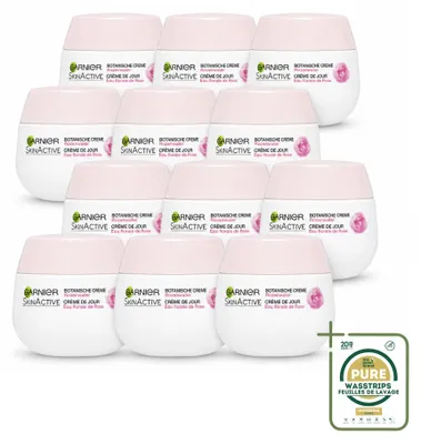 Obrázok produktu pre 12 kusov Garnier SkinActive Botanická denná pleťová krém s ružovou vodou pre suchú a citlivú pleť, 50 ml - balenie