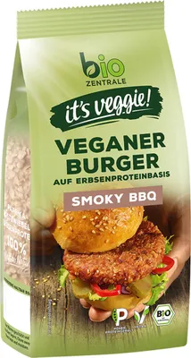 Immagine prodotto di Hamburger vegetariano biologico Smoky BBQ piccante, affumicato, delizioso e a base vegetale 170g