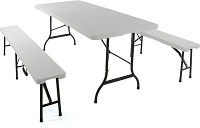 Produktbild von Bierzeltgarnitur 1 Partytisch 2 Bänke klappbar weiß | Gartengarnitur Set Festzelt Campingset Klapptisch 180x74 cm robust wetterfest